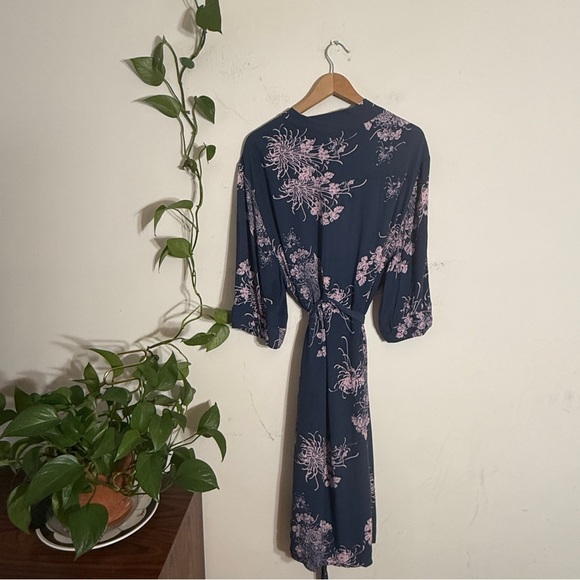 Rolla's Maxi Navy Blue and Pink Floral Wrap Dress - - Picture 3 of 4
